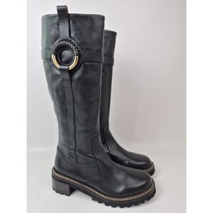 See by Chloé Women's Black Hana Knee High Boots Lug Sole Size 41 EU Chloe